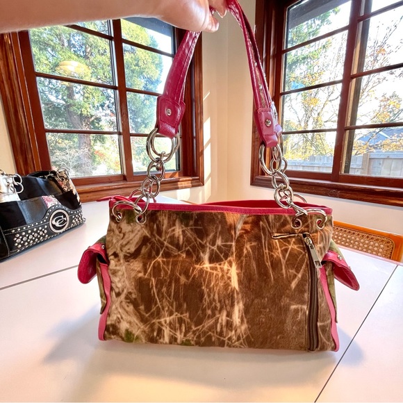 Vtg Y2k Mcbling Purse Pink Camo Shoulder Bag Rhinestones - Picture 6 of 10